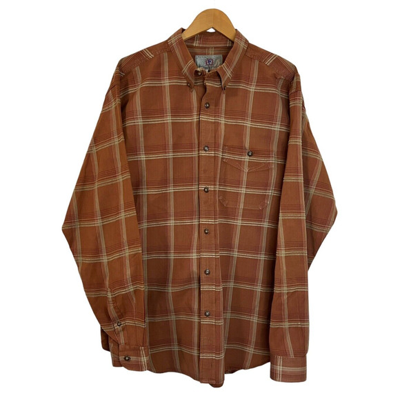The Territory Ahead Men's XL Brown‎ Button Down Check L/S Cotton Vintage Shirt - Picture 1 of 6